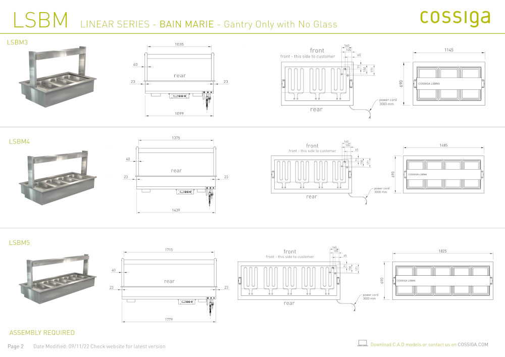 COSSIGA LSBM6 LINEAR BAIN MARIE 2165MM - Image 3