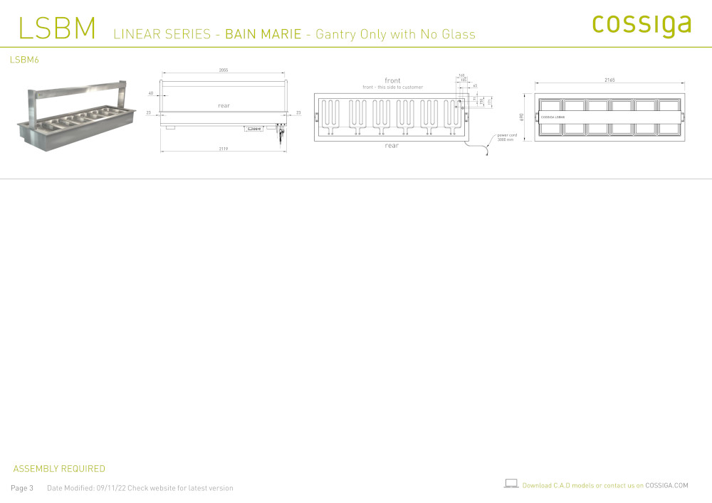 COSSIGA LSBM6 LINEAR BAIN MARIE 2165MM - Image 4
