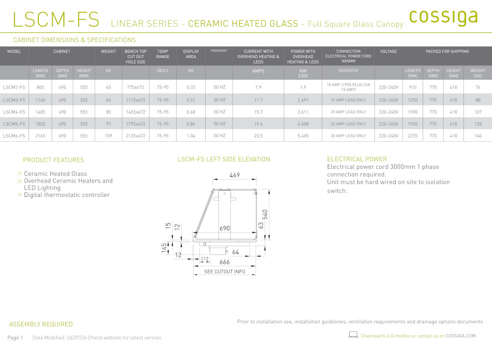 COSSIGA LSCM2 LINEAR CERAMIC HOT PLATE 805MM SQUARE GLASS - Image 2
