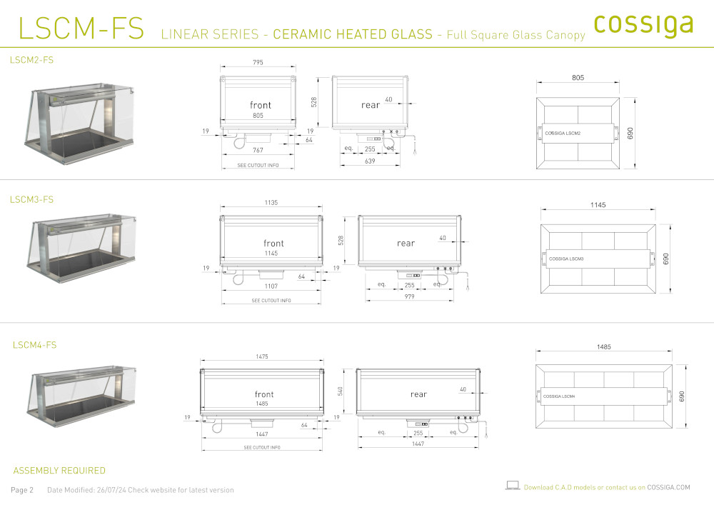 COSSIGA LSCM2 LINEAR CERAMIC HOT PLATE 805MM SQUARE GLASS - Image 3