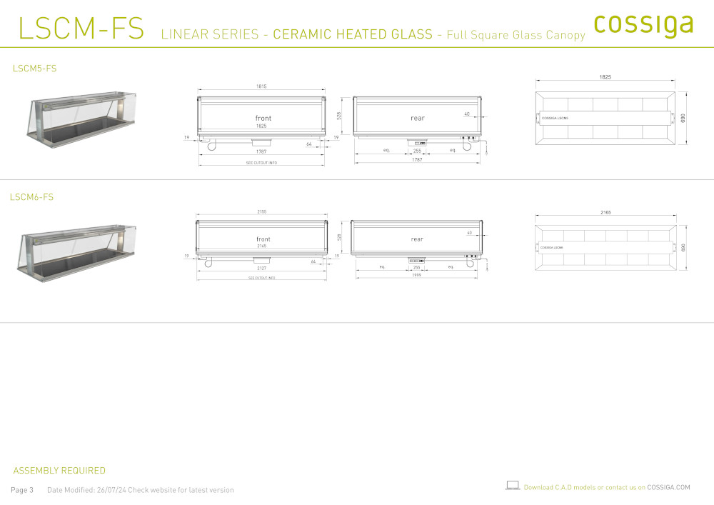 COSSIGA LSCM2 LINEAR CERAMIC HOT PLATE 805MM SQUARE GLASS - Image 4