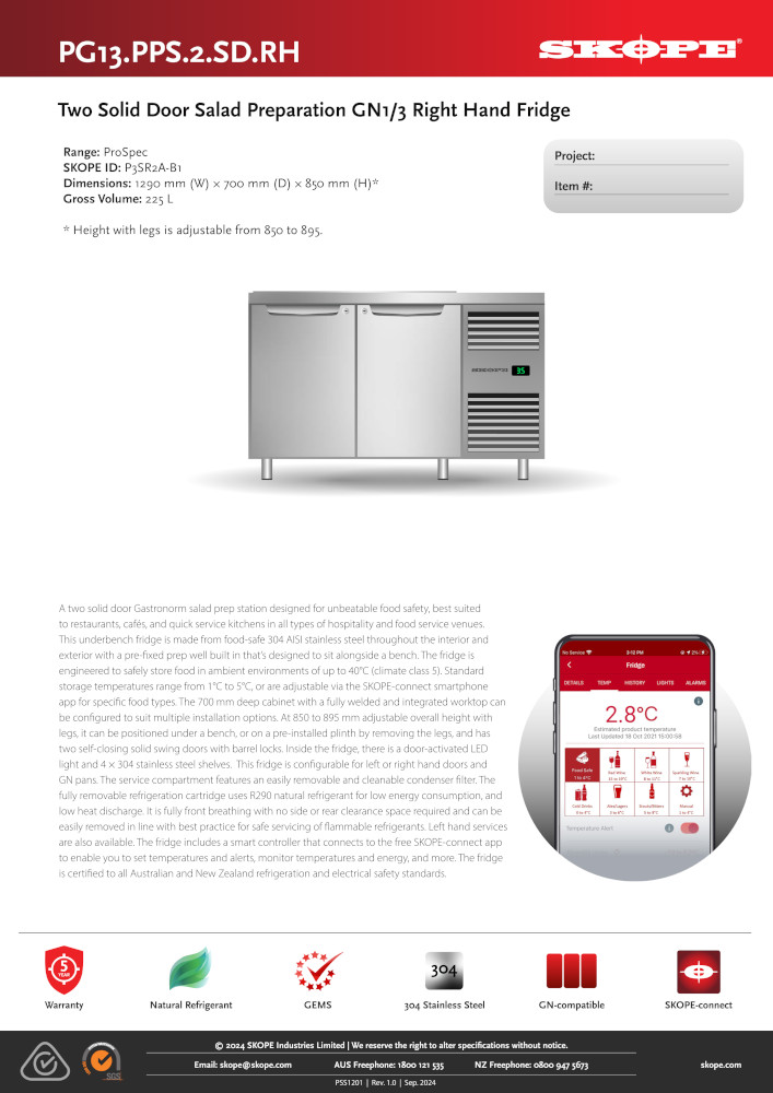 SKOPE PROSPEC 2 DOOR HORIZONTAL PREP FRIDGE RIGHT HAND - Image 2