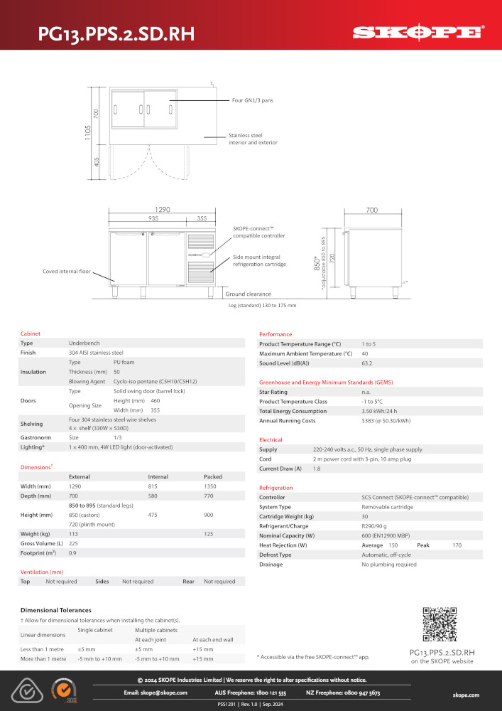 SKOPE PROSPEC 2 DOOR HORIZONTAL PREP FRIDGE RIGHT HAND - Image 3
