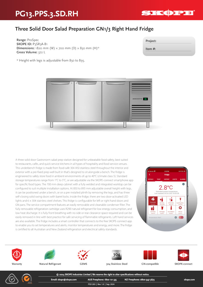 SKOPE PROSPEC 3 DOOR HORIZONTAL PREP FRIDGE RIGHT HAND - Image 2