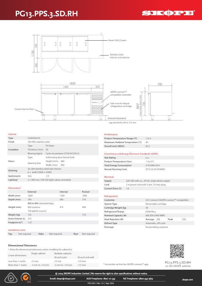 SKOPE PROSPEC 3 DOOR HORIZONTAL PREP FRIDGE RIGHT HAND - Image 3