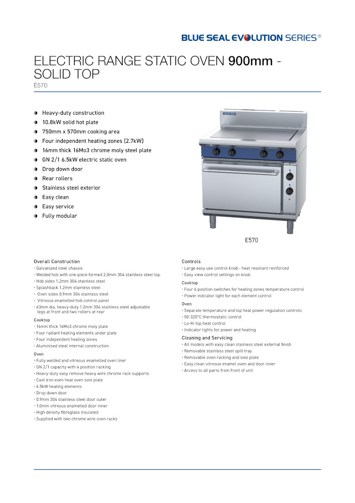 BLUESEAL E570 EVO SOLID TOP STATIC OVEN 900MM - Image 4