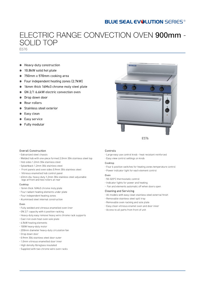 BLUESEAL E576 EVO SOLID TOP CONVECTION OVEN 900MM - Image 4