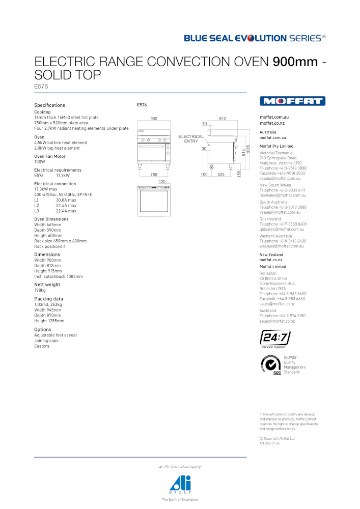 BLUESEAL E576 EVO SOLID TOP CONVECTION OVEN 900MM - Image 5