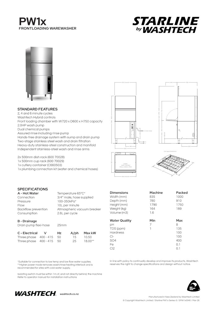 STARLINE PW1X FRONT LOADING WAREWASHER - Image 2