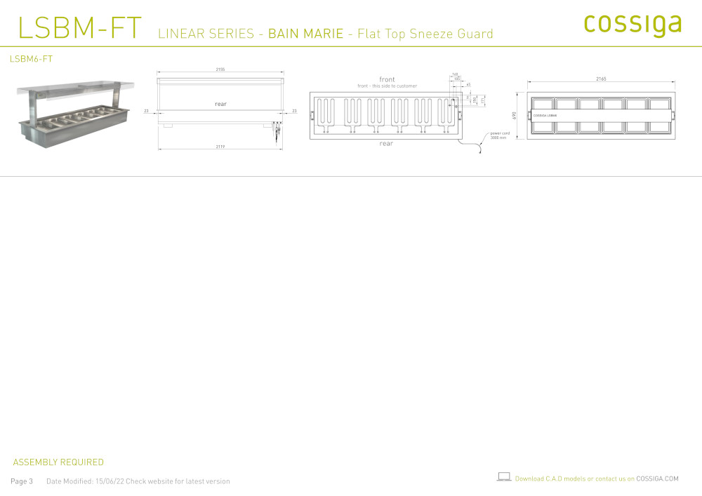 COSSIGA LSBM4 LINEAR BAIN MARIE 1485MM FLAT TOP - Image 4
