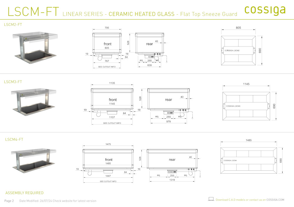 COSSIGA LSCM4 LINEAR CERAMIC HOT PLATE 1485MM FLAT TOP - Image 3