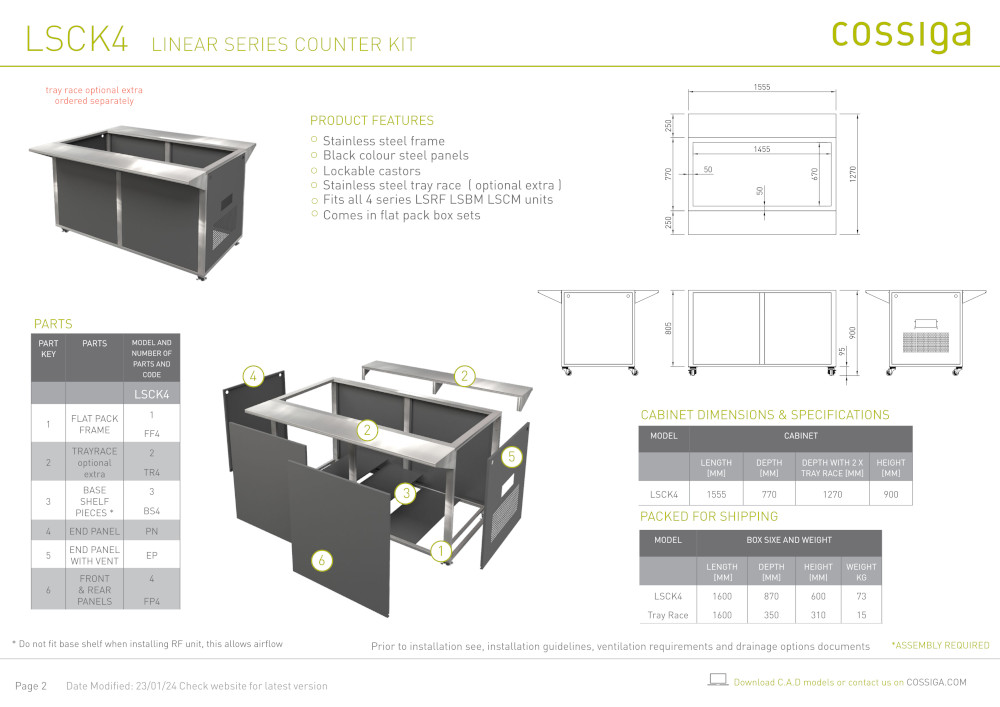 COSSIGA LSCK4 TROLLEY COMPLETE 1555MM - Image 2